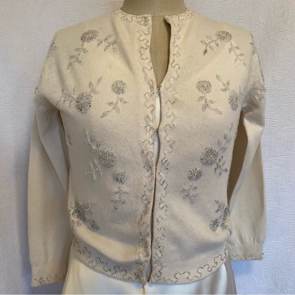 Vintage lined lambswool Sm cream cardigan. - Picture 1 of 12